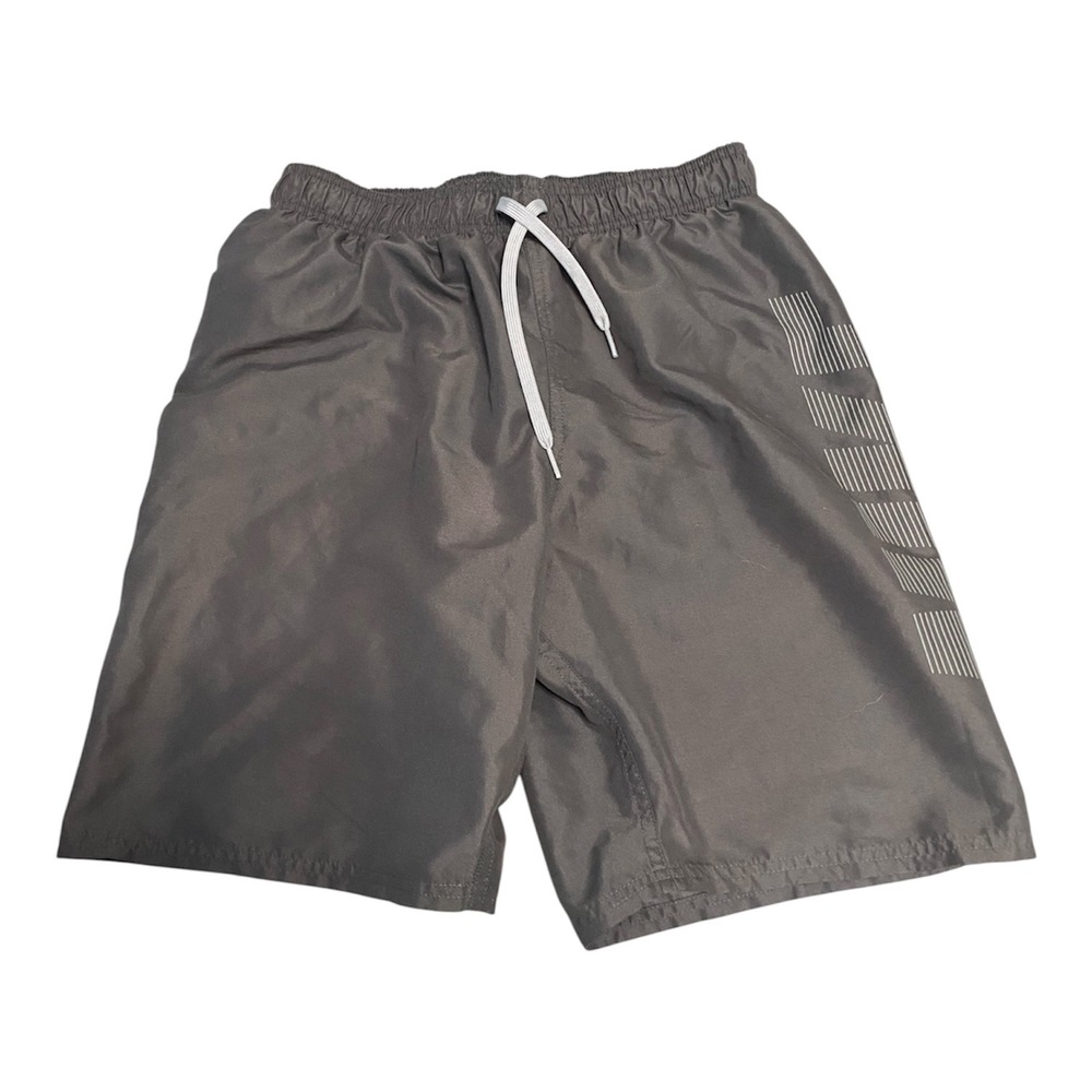 Nike Mens Swim Trunks Charcoal Grey Graphic Logo Mesh Lined Board Shorts Size M